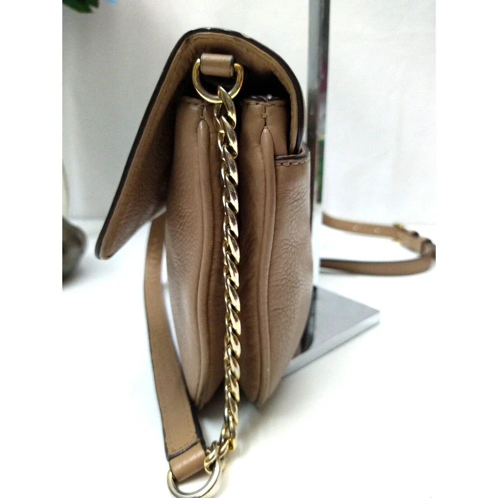 Michael Kors Brown Leather Chain Strap Zip Pockets Credit Card Crossbody Bag